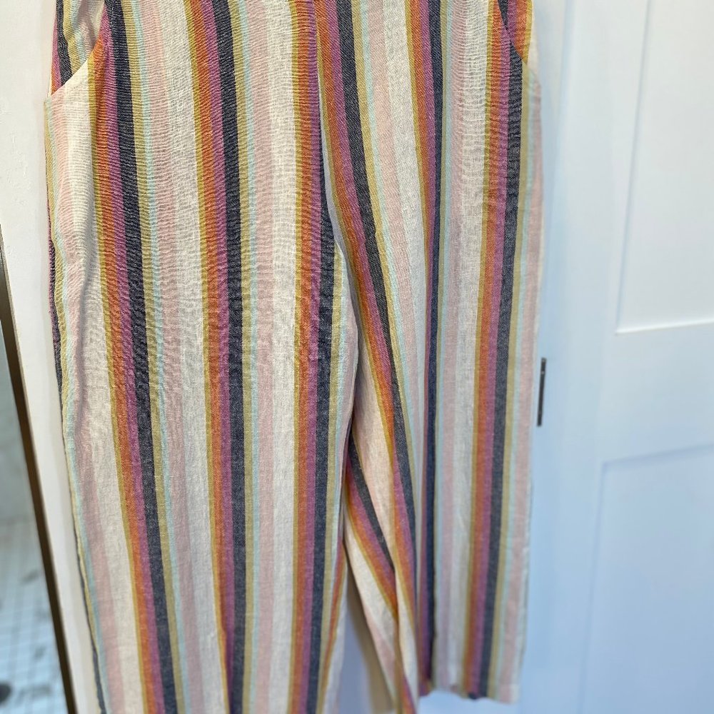 Multi stripe linen/cotton blend capris